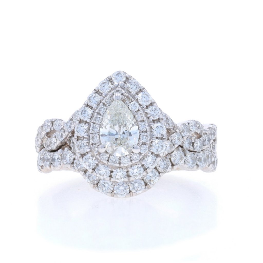 Neil Lane Diamond Halo Engagement Ring & Wedding Band Whitegold 14k Pear 1.87ctw